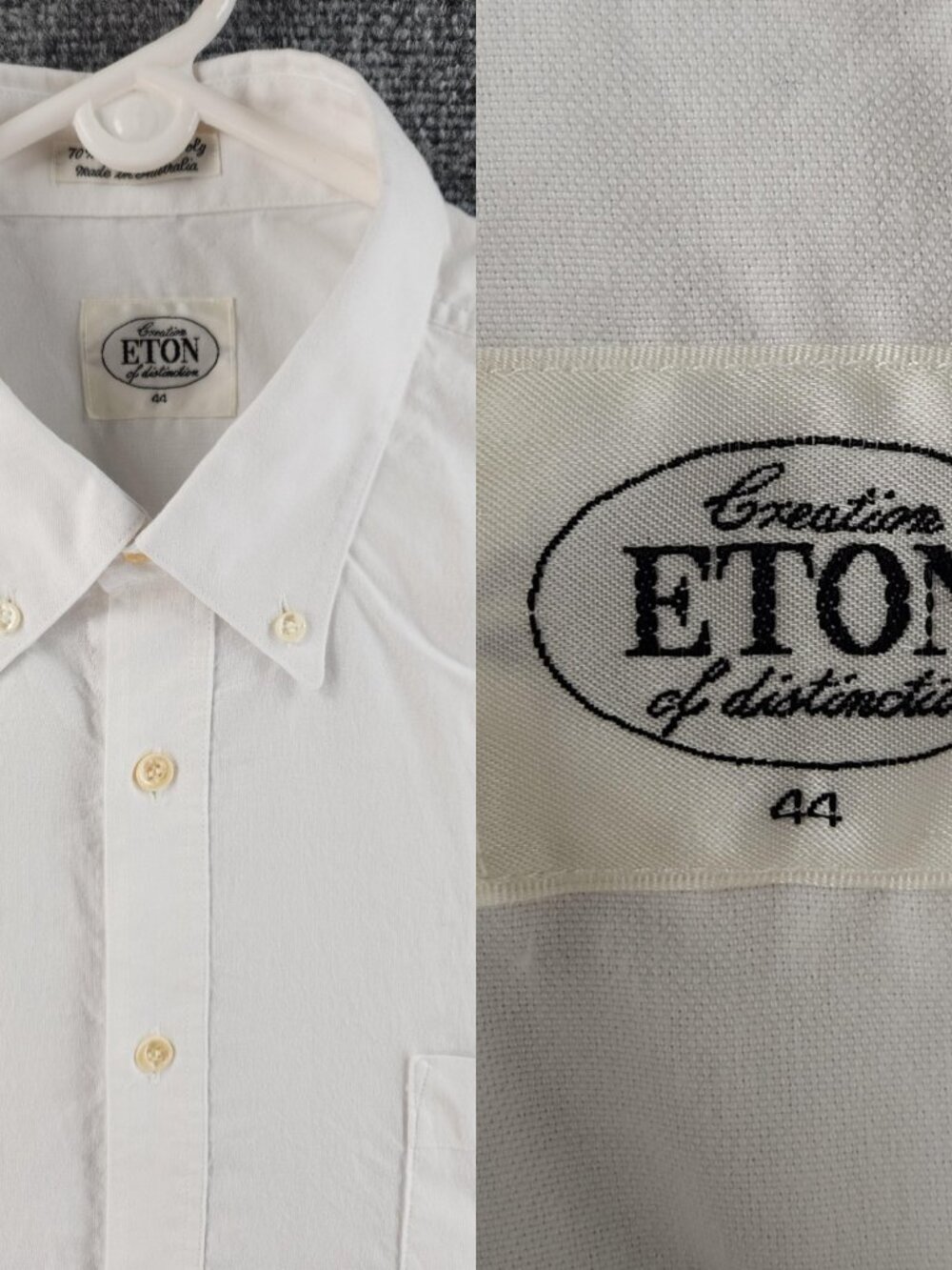 VTG Eton Cotton Polyester 44 Button-Down White Office Pocket Shirt Solid Elegant